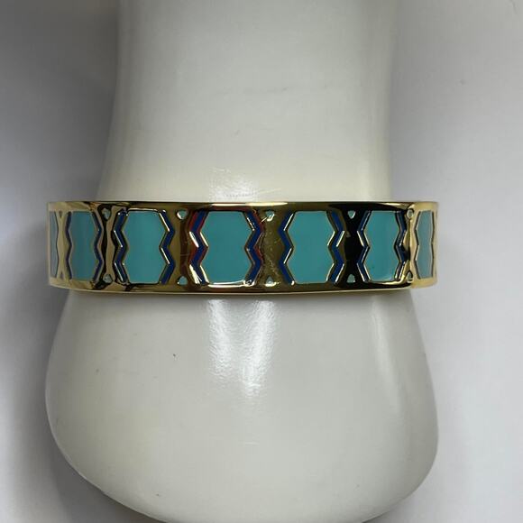 Talbots bangle bracelet gold tone with turquoise green blue teal enamel classic - Picture 4 of 16